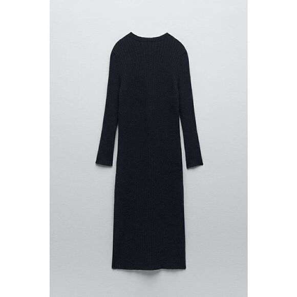 THICK FABRIC ZARA SOFT GOLD BUTTON RIBBED KNIT DRESS - Picture 5 of 8